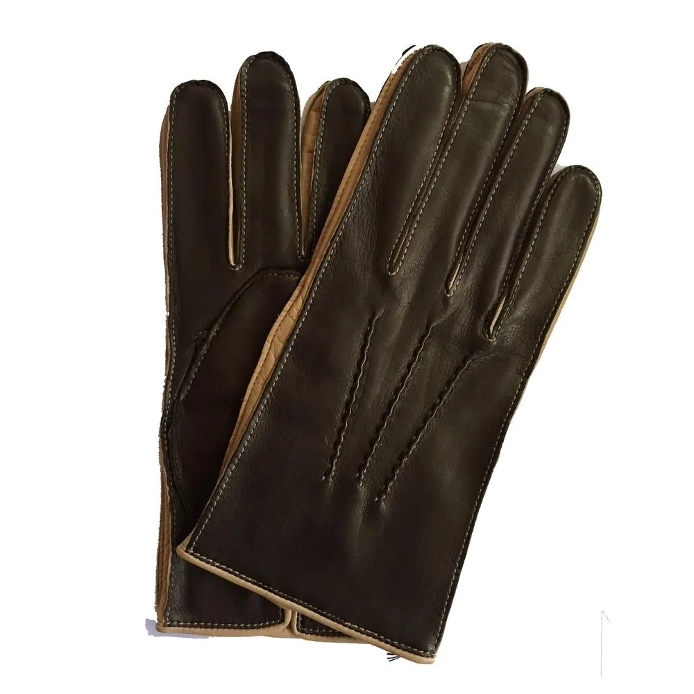 O'Connell - Men's Cashmere Lined Leather Gloves with Contrast Detail