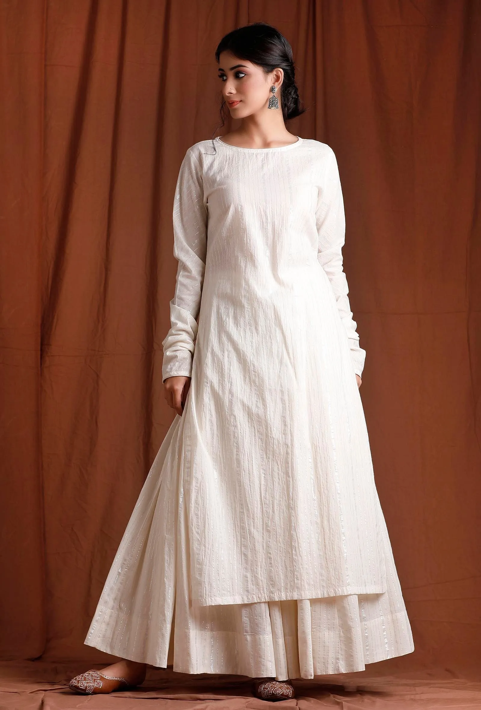 Off White Cotton Full Sleeves Long Kurta