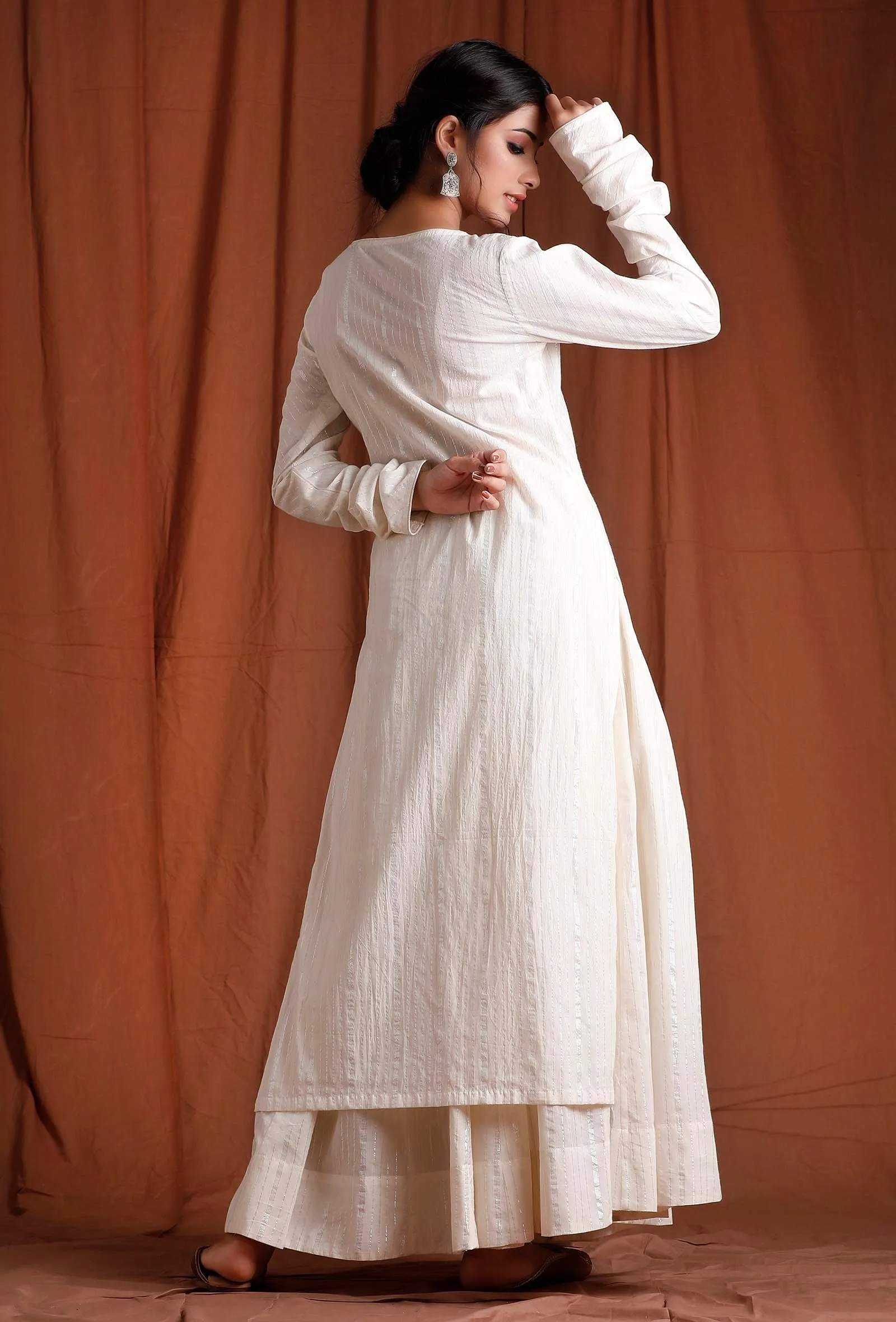 Off White Cotton Full Sleeves Long Kurta