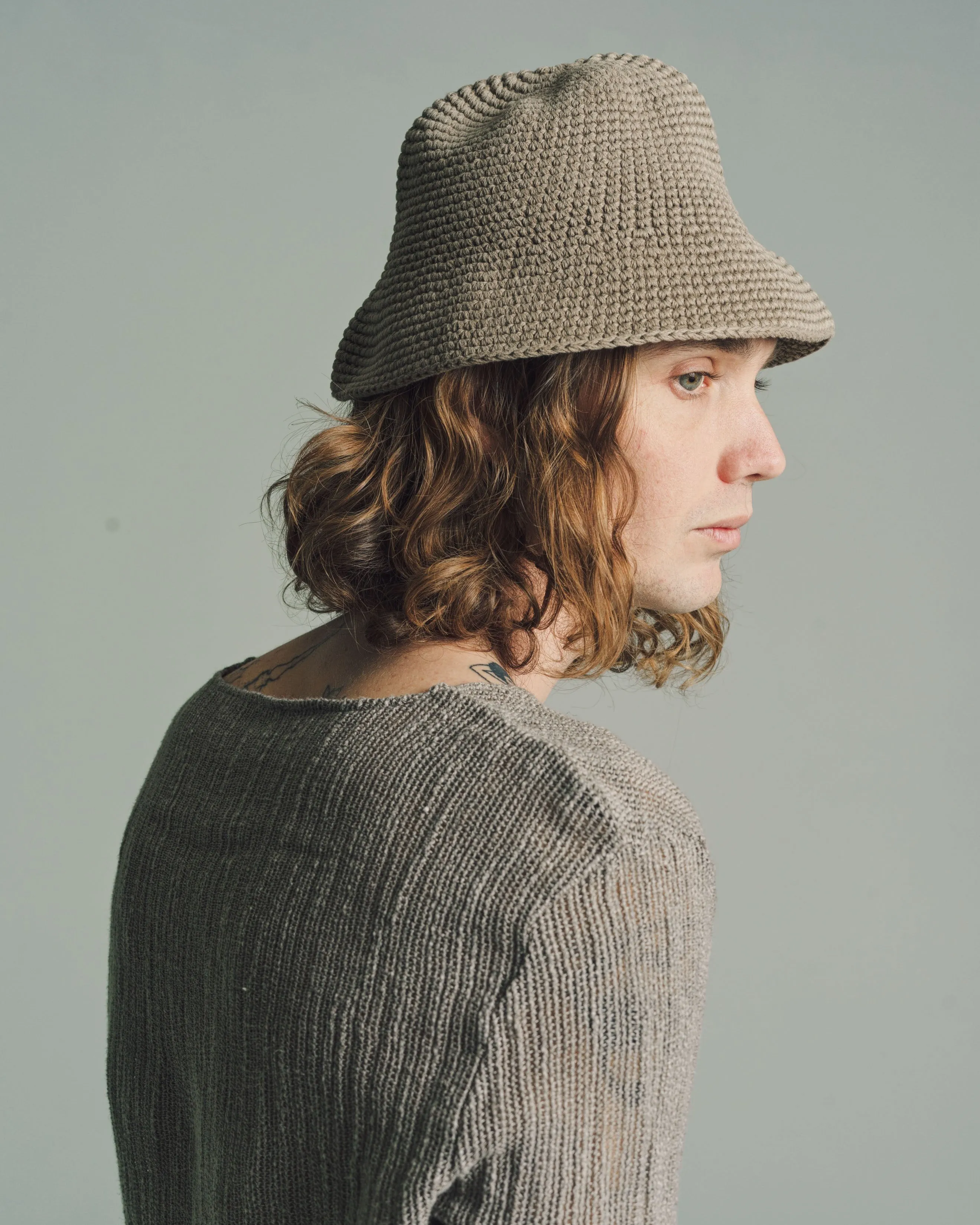 Olive Tousled Cotton Tom Tom Hat