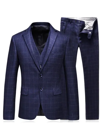 One Button Slim Fit Men's Dress Suit Notched Collar Plaid Printed