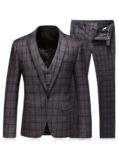 One Button Slim Fit Men's Dress Suit Notched Collar Plaid Printed