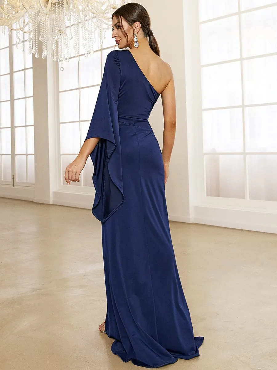 One Shoulder Split Maxi Blue Mermaid Dress XH2245