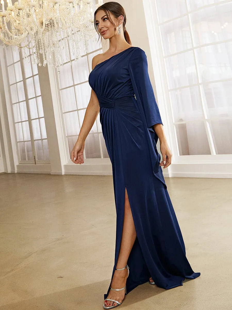 One Shoulder Split Maxi Blue Mermaid Dress XH2245