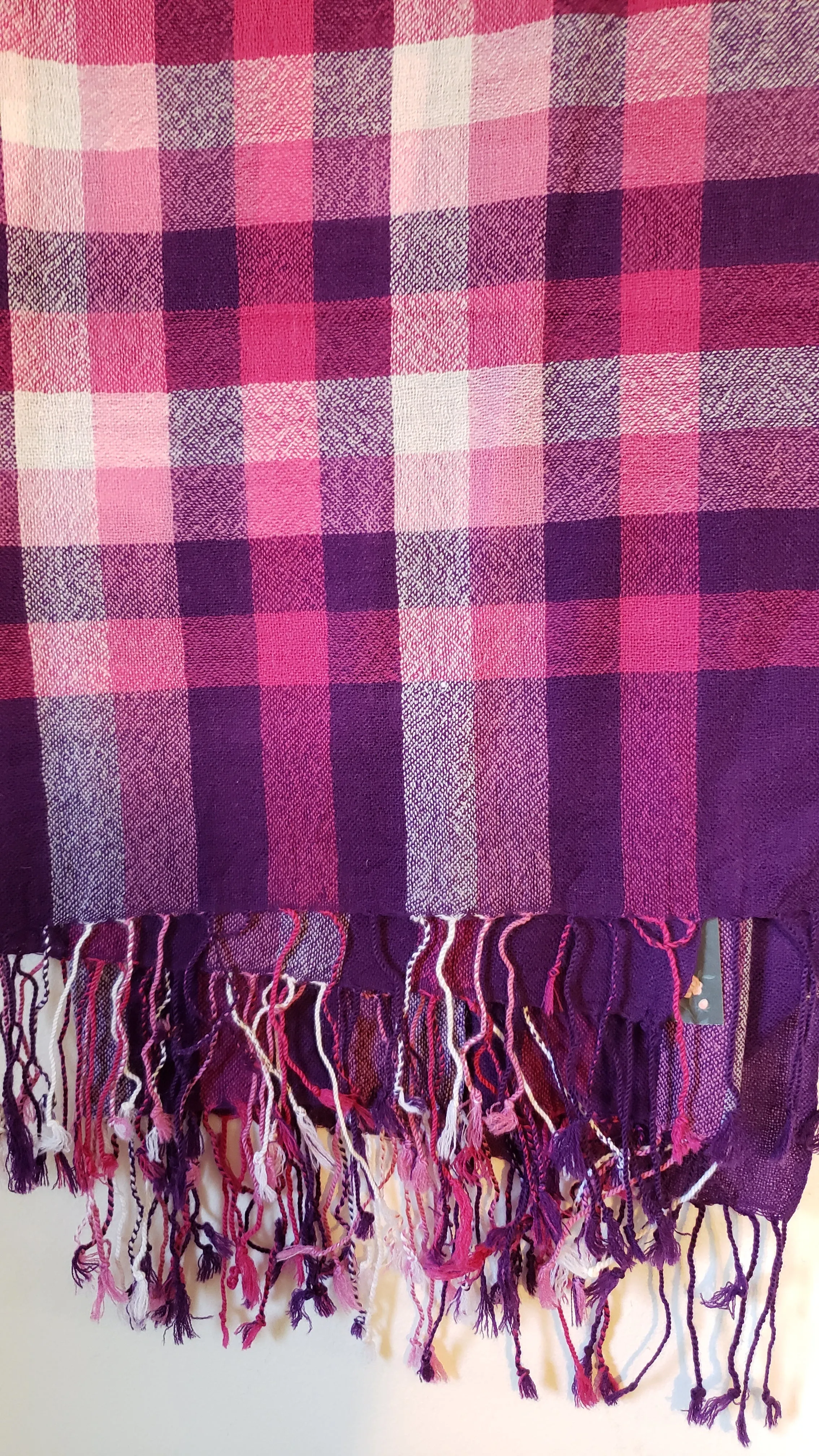 Pink & Purple, 100% Wool Scarf/Shawl 39" x 47"