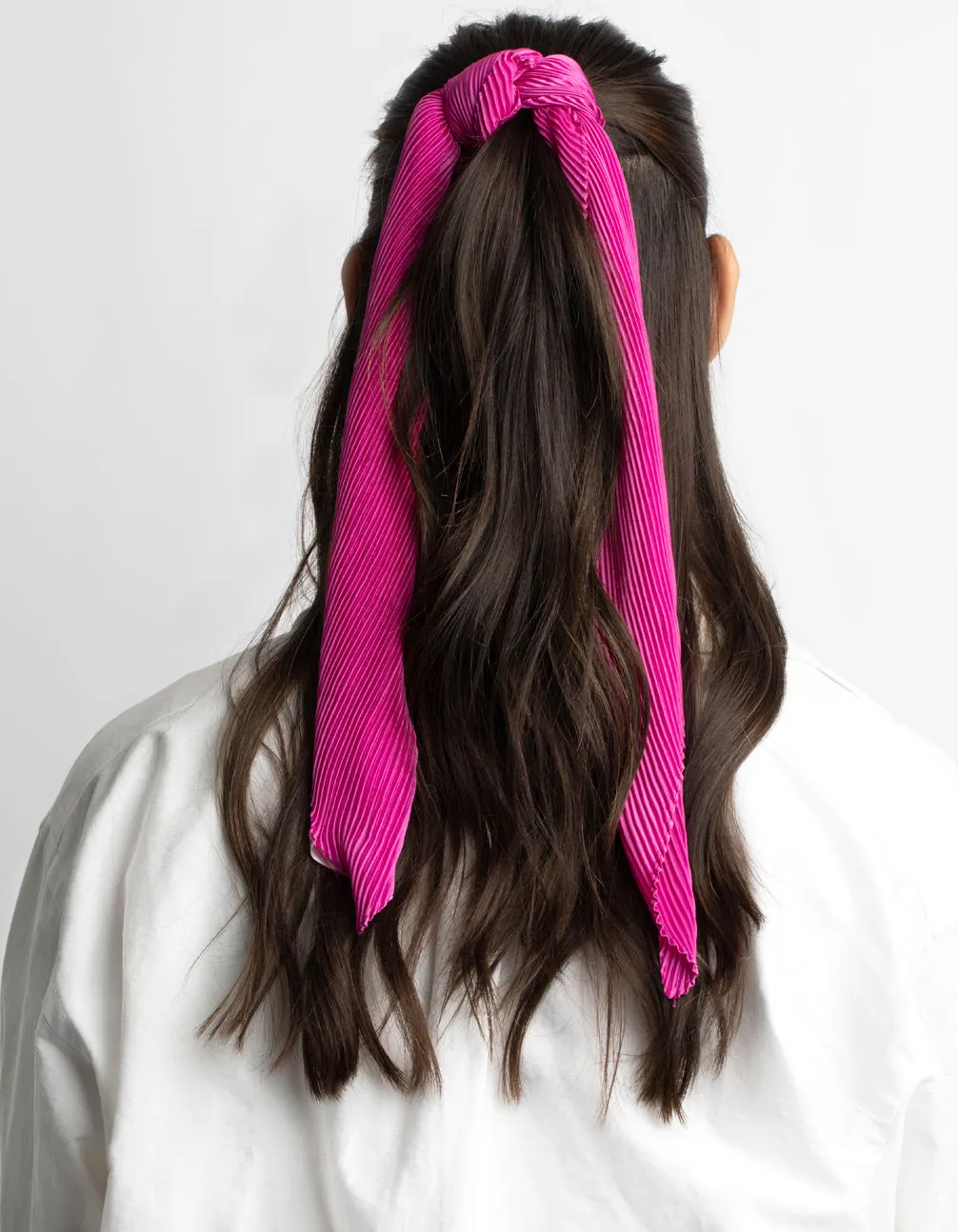 Pink Pleated Satin Bandana Hair Scarf