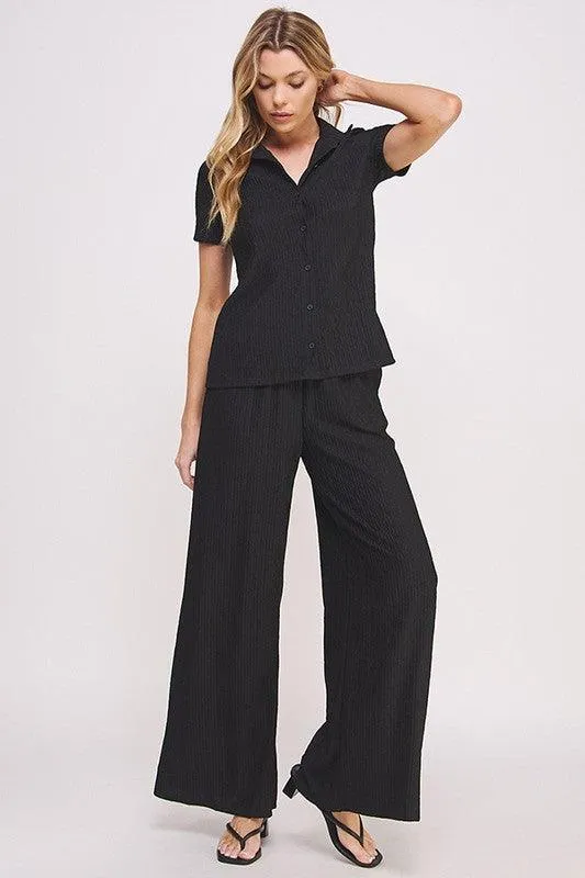 PLUS TEXTURED SHORT SLV BUTTON DOWN/WIDE PANTS SET