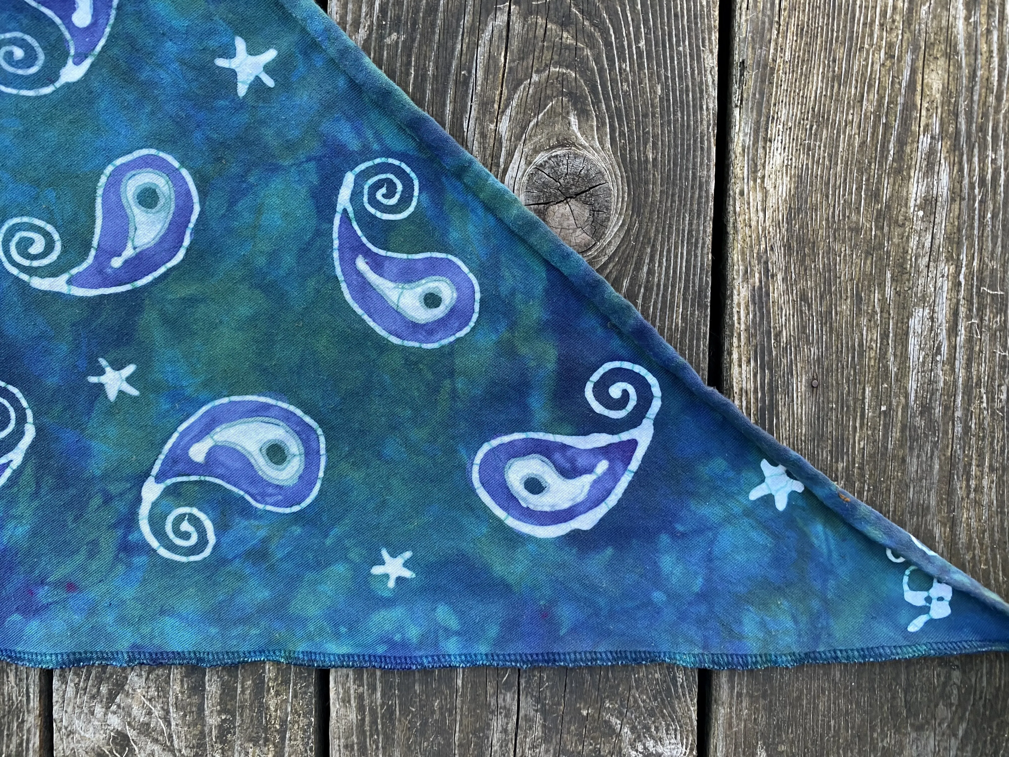 Purple Paisley Handmade Batik Bandana / Organic Cotton Scarf