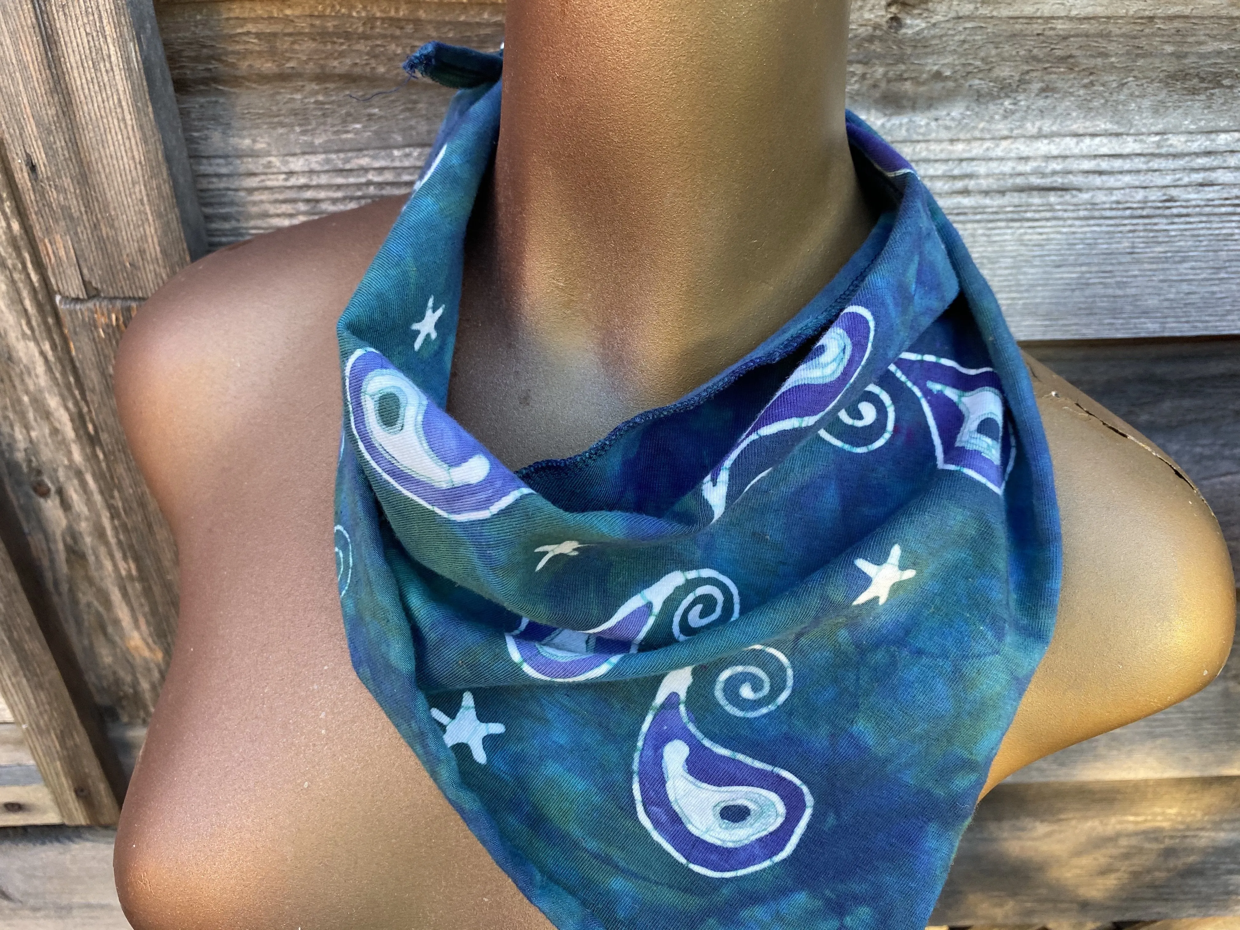 Purple Paisley Handmade Batik Bandana / Organic Cotton Scarf