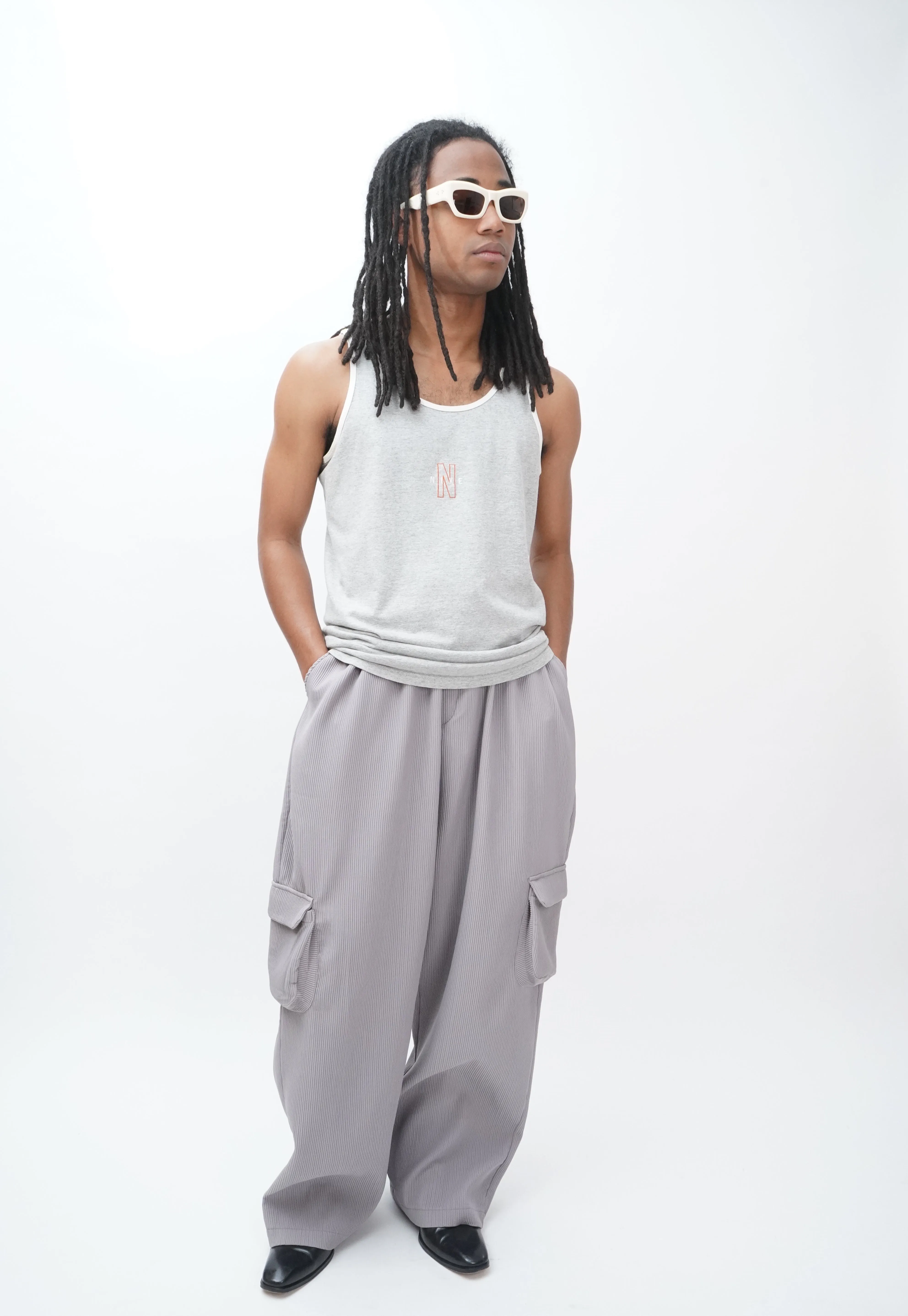 "UNKNOWN" -Pleats Wide Cargo Pants-