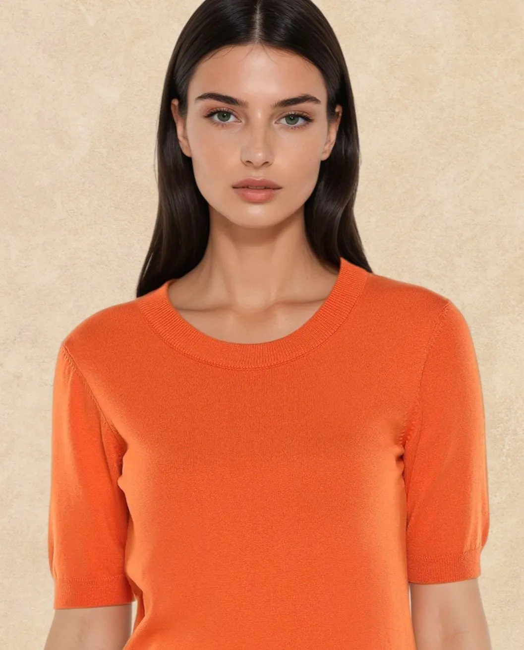 Rareism Women Rohrdo Orange Plain Crew Neck Plain Sweater