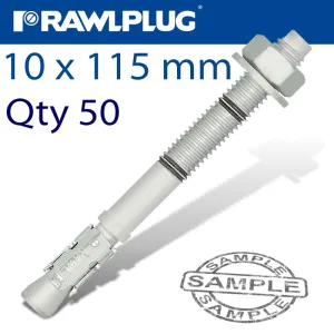 RAWLPLUG THROUGHBOLT 10X115X15MM ZINC FLAKE 50 -BOX RAW R-HPTIIZF-10115-35