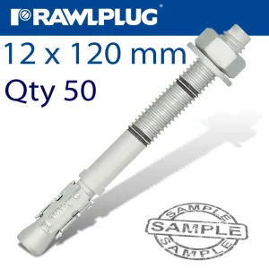 RAWLPLUG THROUGHBOLT 12X120X25MM ZINC FLAKE 50 -BOX RAW R-HPTIIZF-12120-25