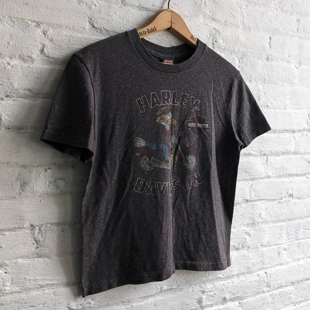 Retro Harley Davidson Biker Tee Faded Graphic Print USA Eagle Moto Boxy Crop Top