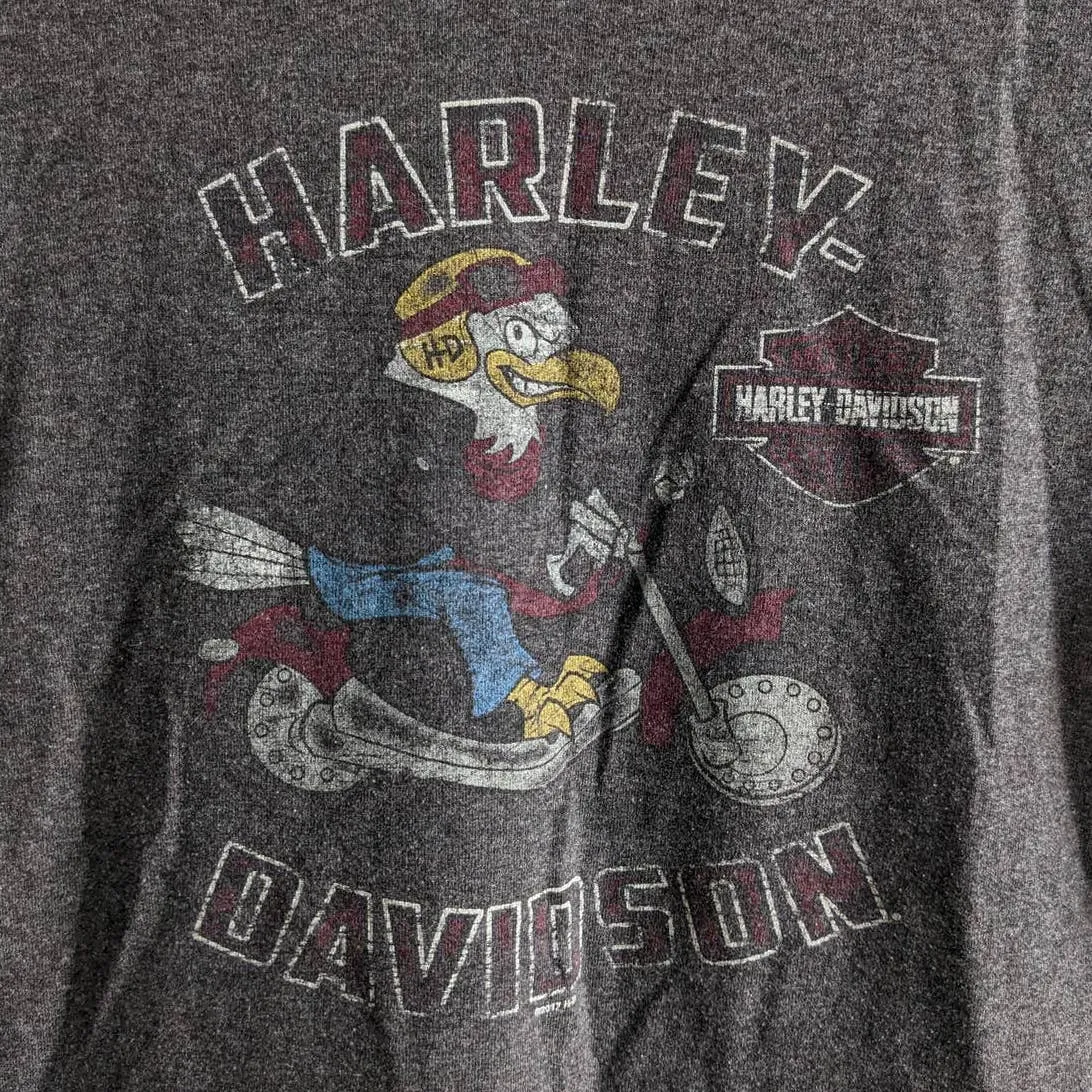 Retro Harley Davidson Biker Tee Faded Graphic Print USA Eagle Moto Boxy Crop Top