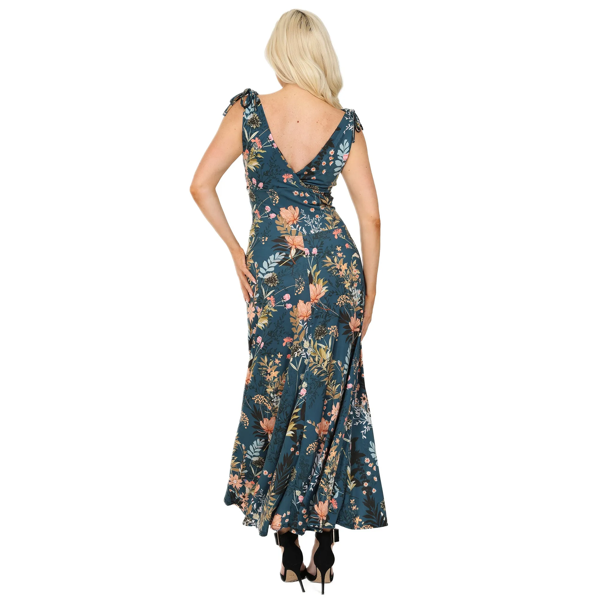 Sage Green Floral Print Slinky Summer Maxi Dress