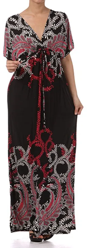 Sakkas Paisley V-Neck Cap Sleeve Empire Waist Long / Maxi Dress