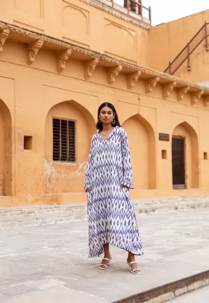 SALE The Alexa Handloom Dress -  Blue & White