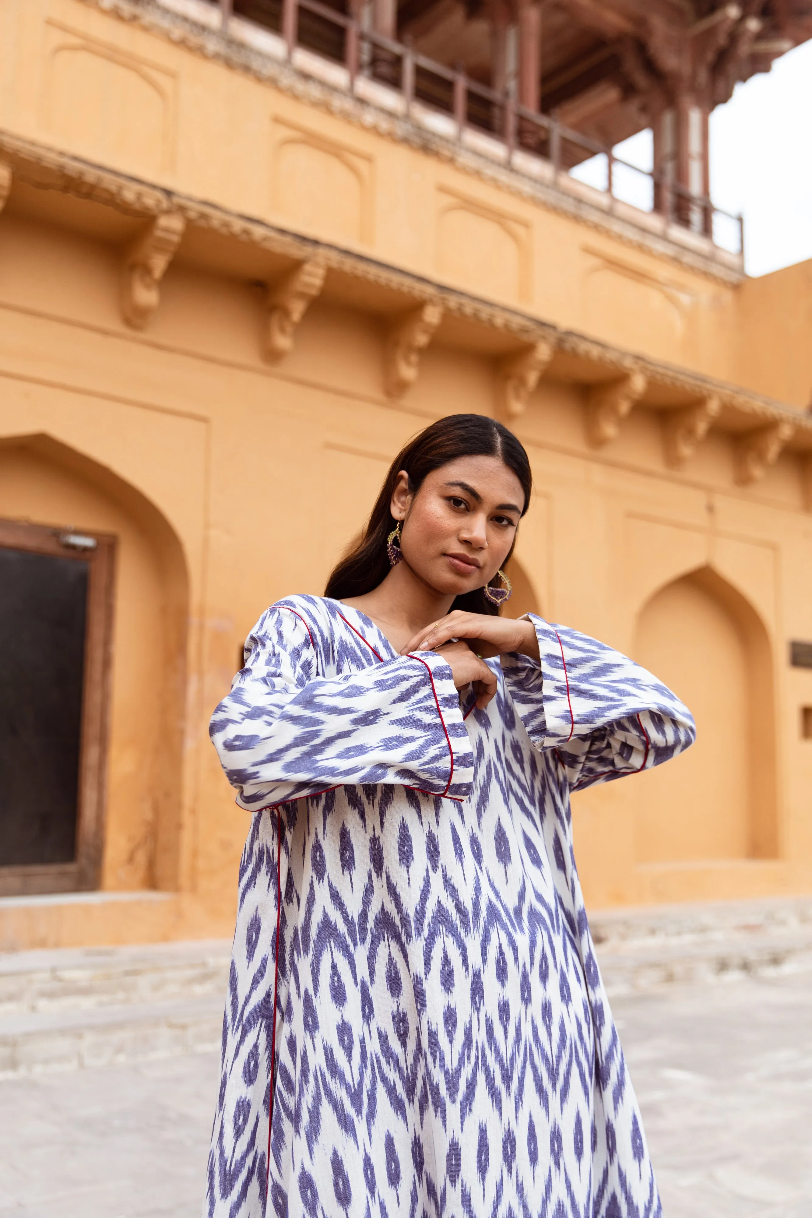 SALE The Alexa Handloom Dress -  Blue & White