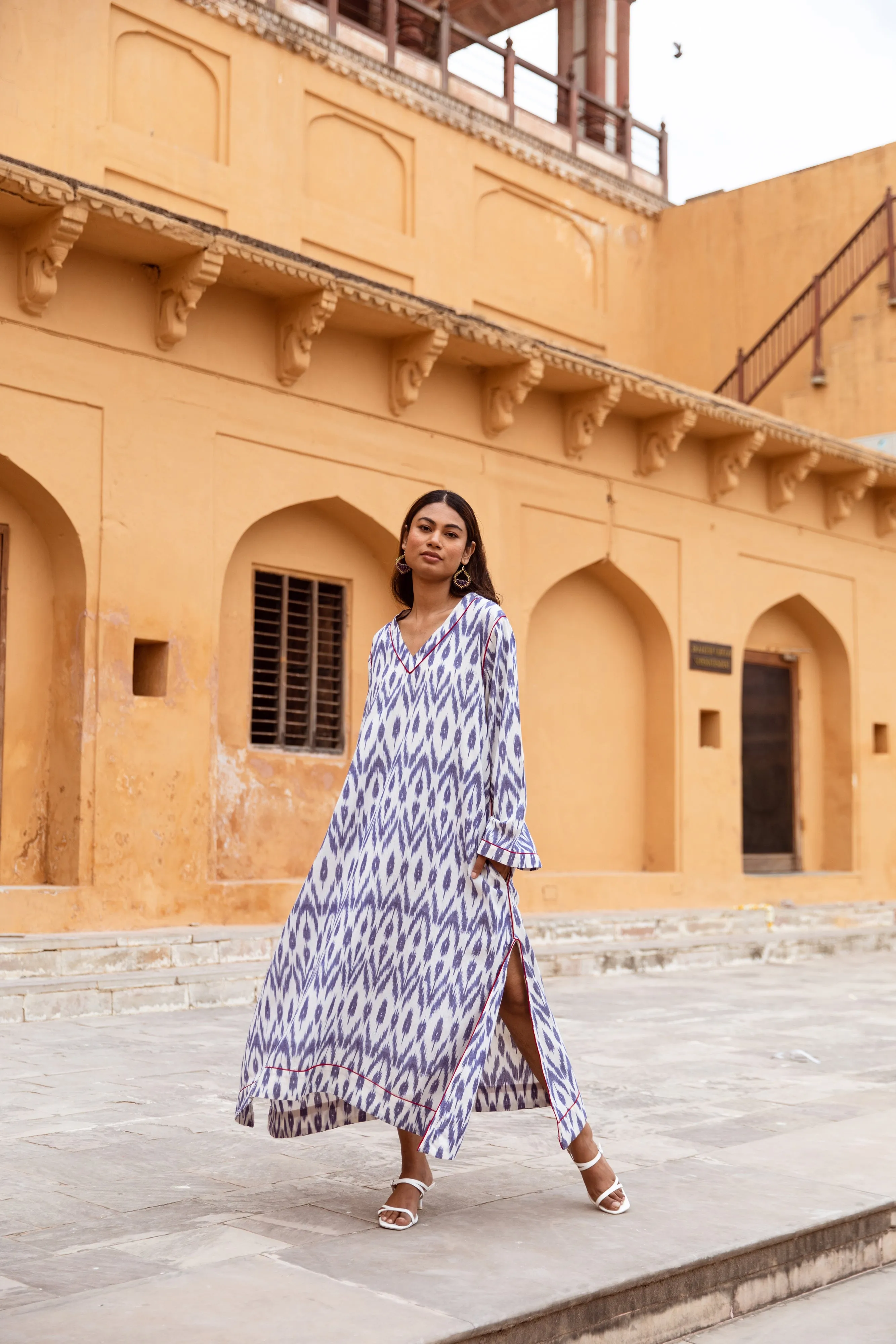 SALE The Alexa Handloom Dress -  Blue & White