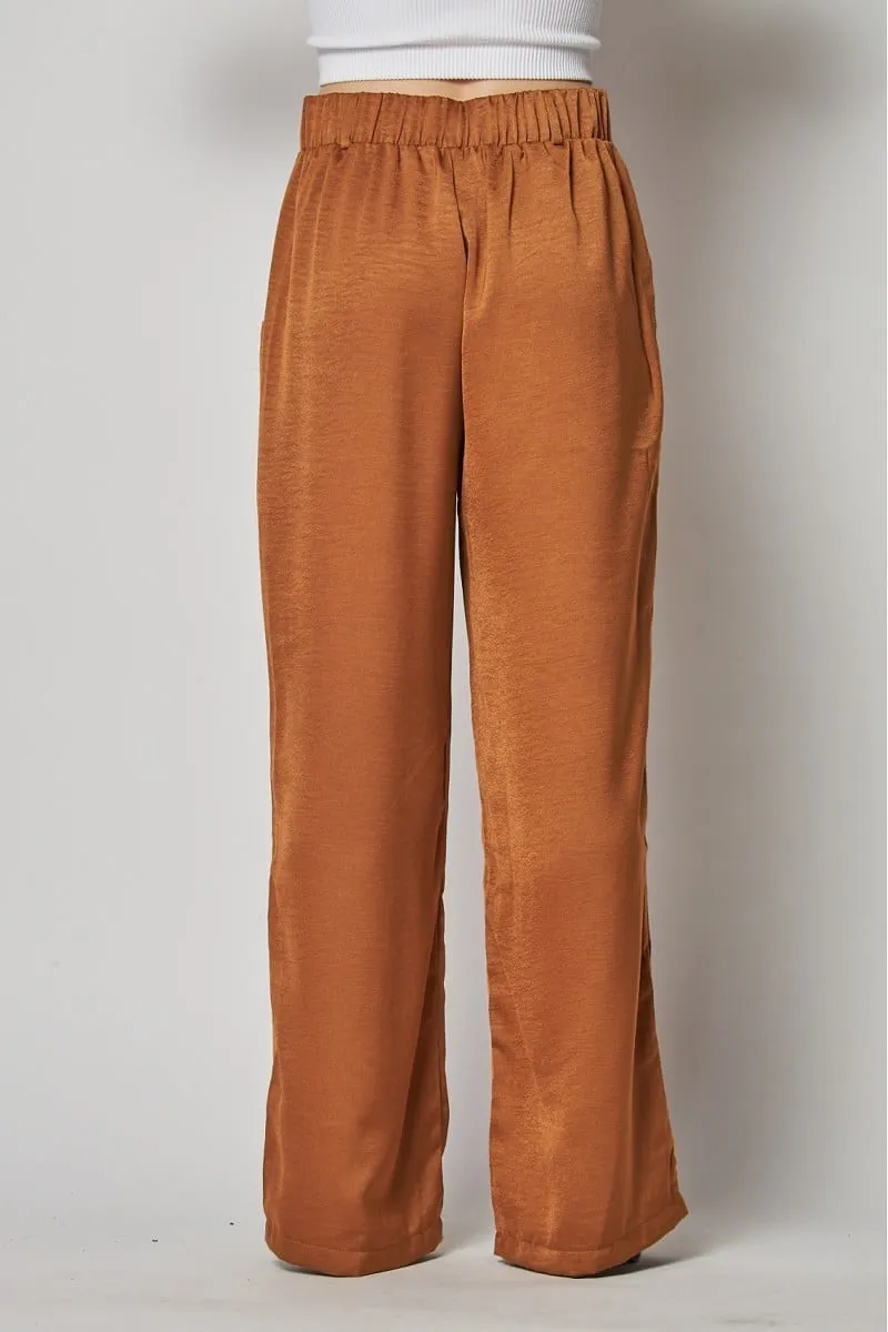 Satin cargo pocket wide leg pants