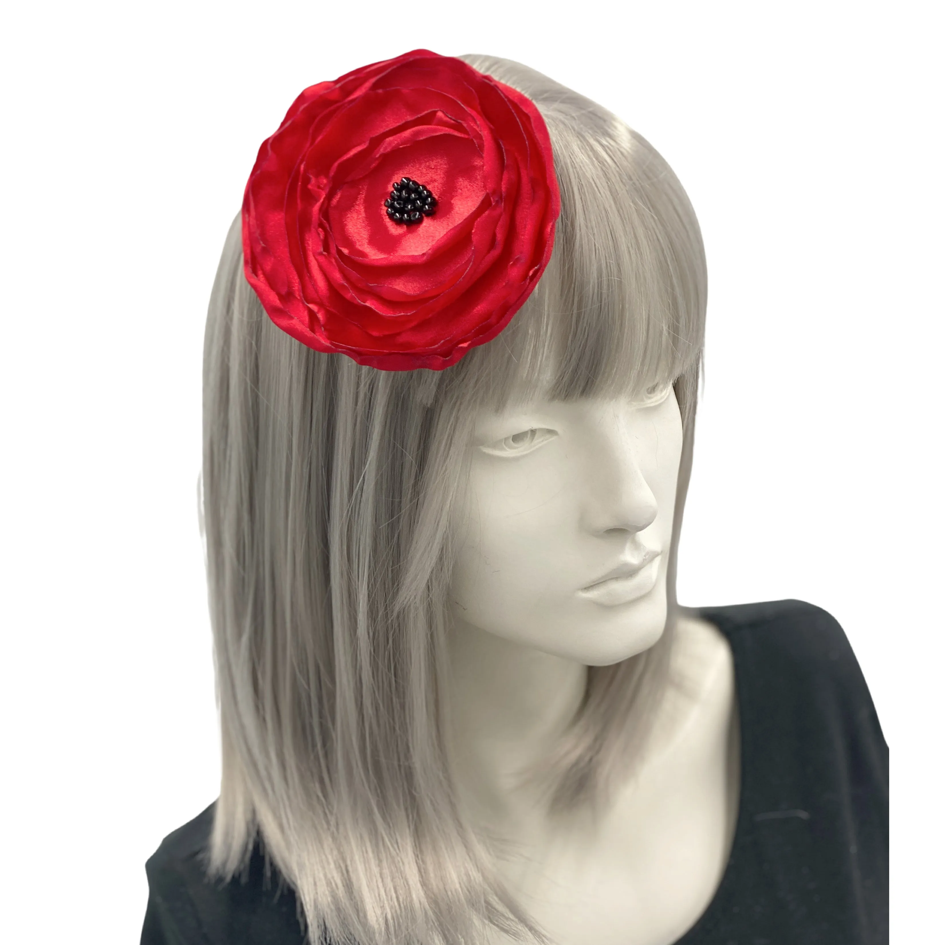 Satin Poppy Brooch Fascinator or Headband