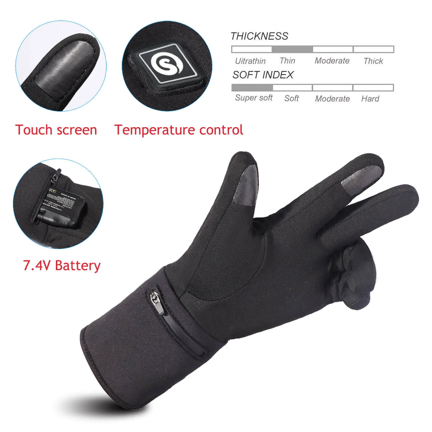 Savior Thin Heated Gloves Liners For Men And Women | Electric Fingertip Touch Screen Warming Gloves