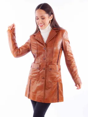 Scully Womens Button Front 70s Cognac Leather Leather Jacket