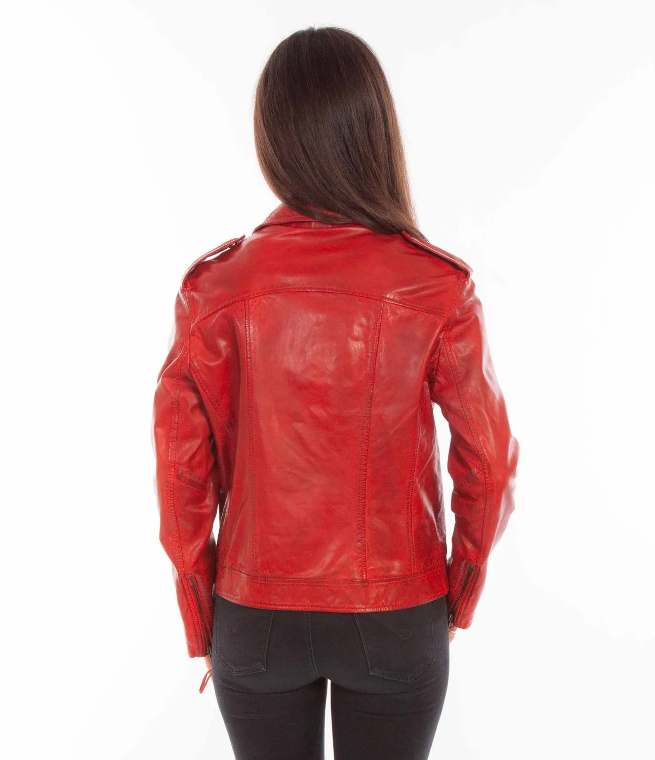 Scully Womens Motorcycle Zip Vintage Red Leather Leather Jacket