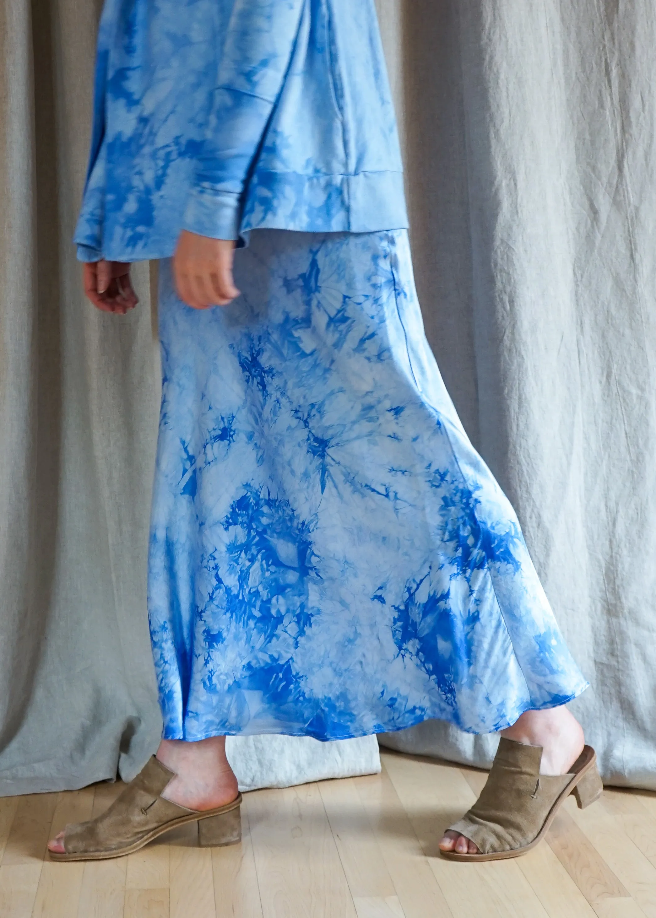 Silk Bias Skirt, Light Blue Crystal Wash