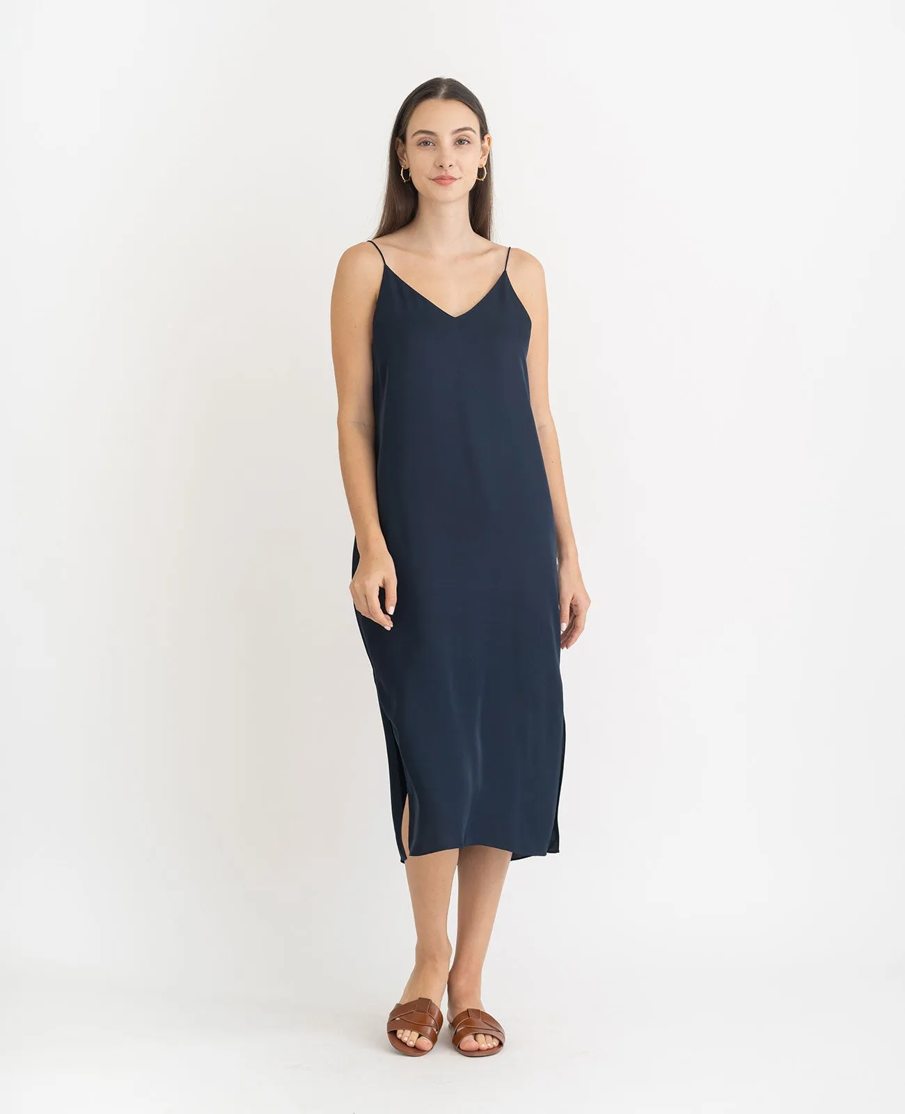 Silk V Neck Slip Dress