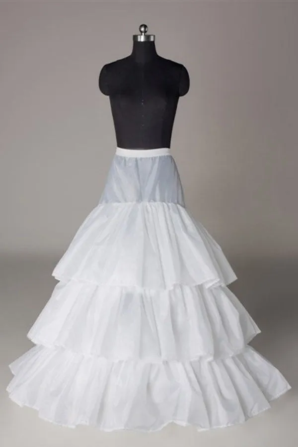 Simple Nylon A-Line 3 Tier Floor Length Slip Style Wedding Petticoats P07