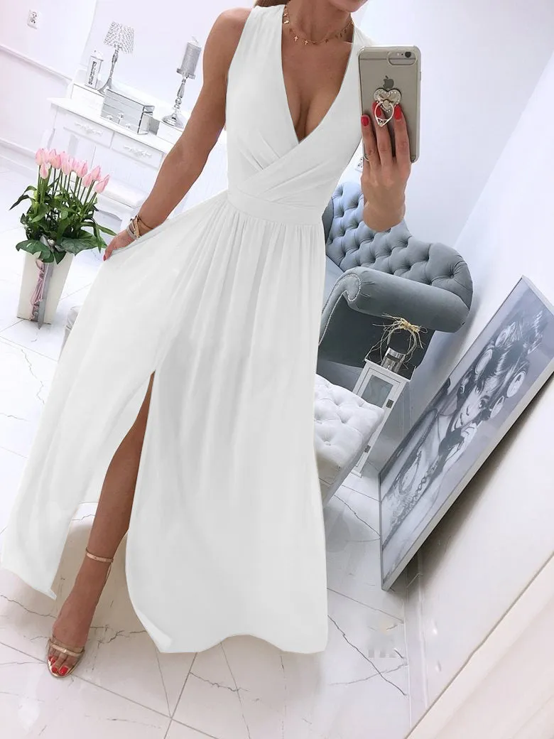 Soft Boho Chic Elegant Sleeveless White Maxi Dress