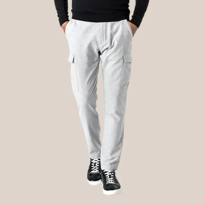 Soft Stretch Cotton Blend Cargo Pants - Light Grey