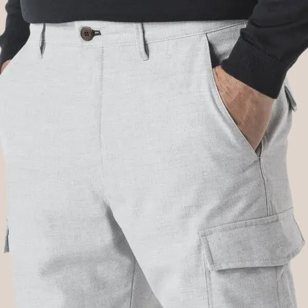 Soft Stretch Cotton Blend Cargo Pants - Light Grey