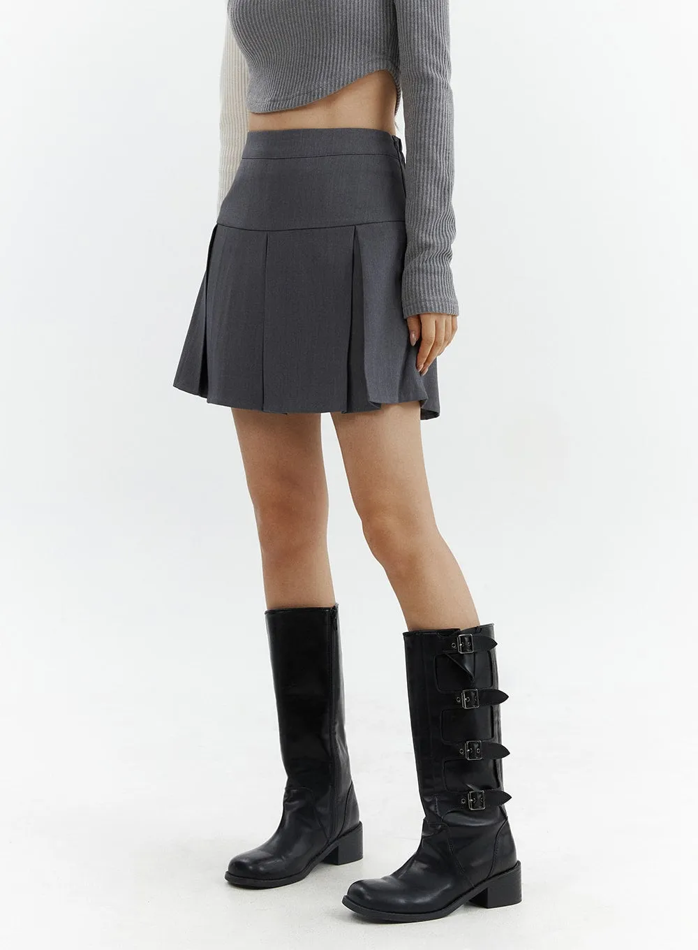 Solid Pleated Mini Skirt CJ425