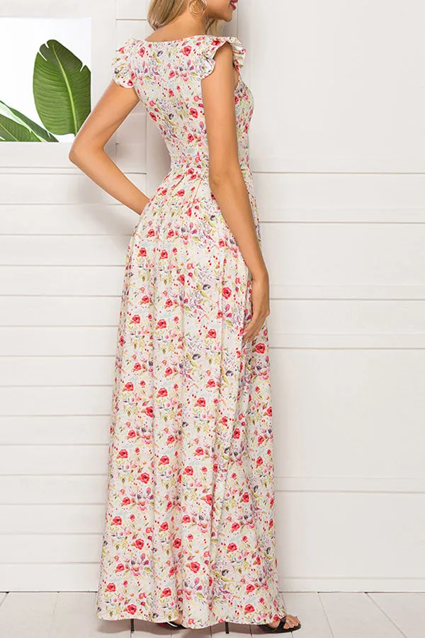 Square Neck Floral Maxi Dress