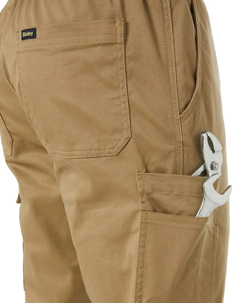 Stretch Cotton Drill Elastic Waist Cargo Pant - Khaki