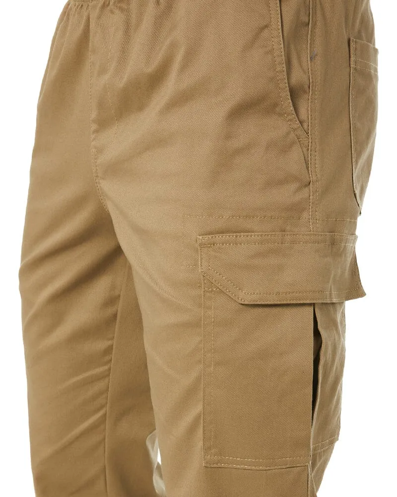 Stretch Cotton Drill Elastic Waist Cargo Pant - Khaki