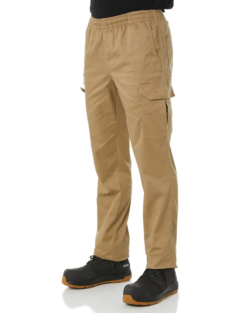 Stretch Cotton Drill Elastic Waist Cargo Pant - Khaki