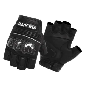 SULAITE Motorcycle Sheepskin Carbon Fiber Breathable Half-finger Riding Gloves, Size: XL(Black)