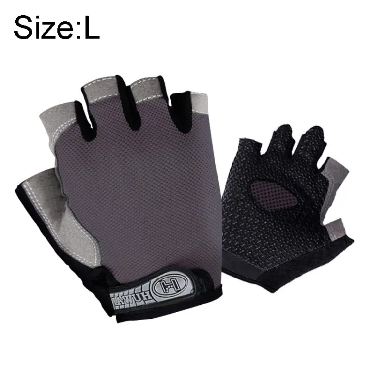 Summer Men Women Fitness Gloves Gym Weight Lifting Cycling Yoga Training Thin Breathable Antiskid Half Finger Gloves, Size:L(Gray)