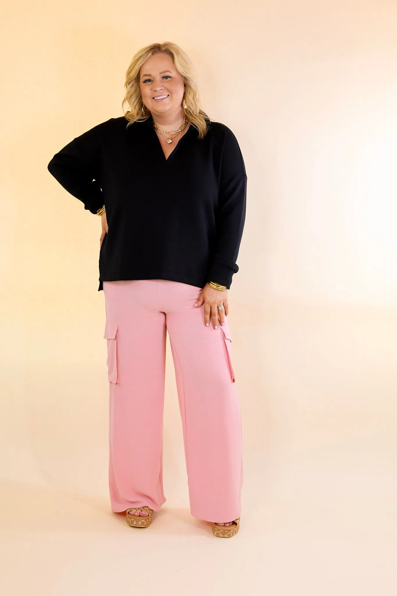 Sunday Stroll Wide Leg Cargo Pant in Baby Pink