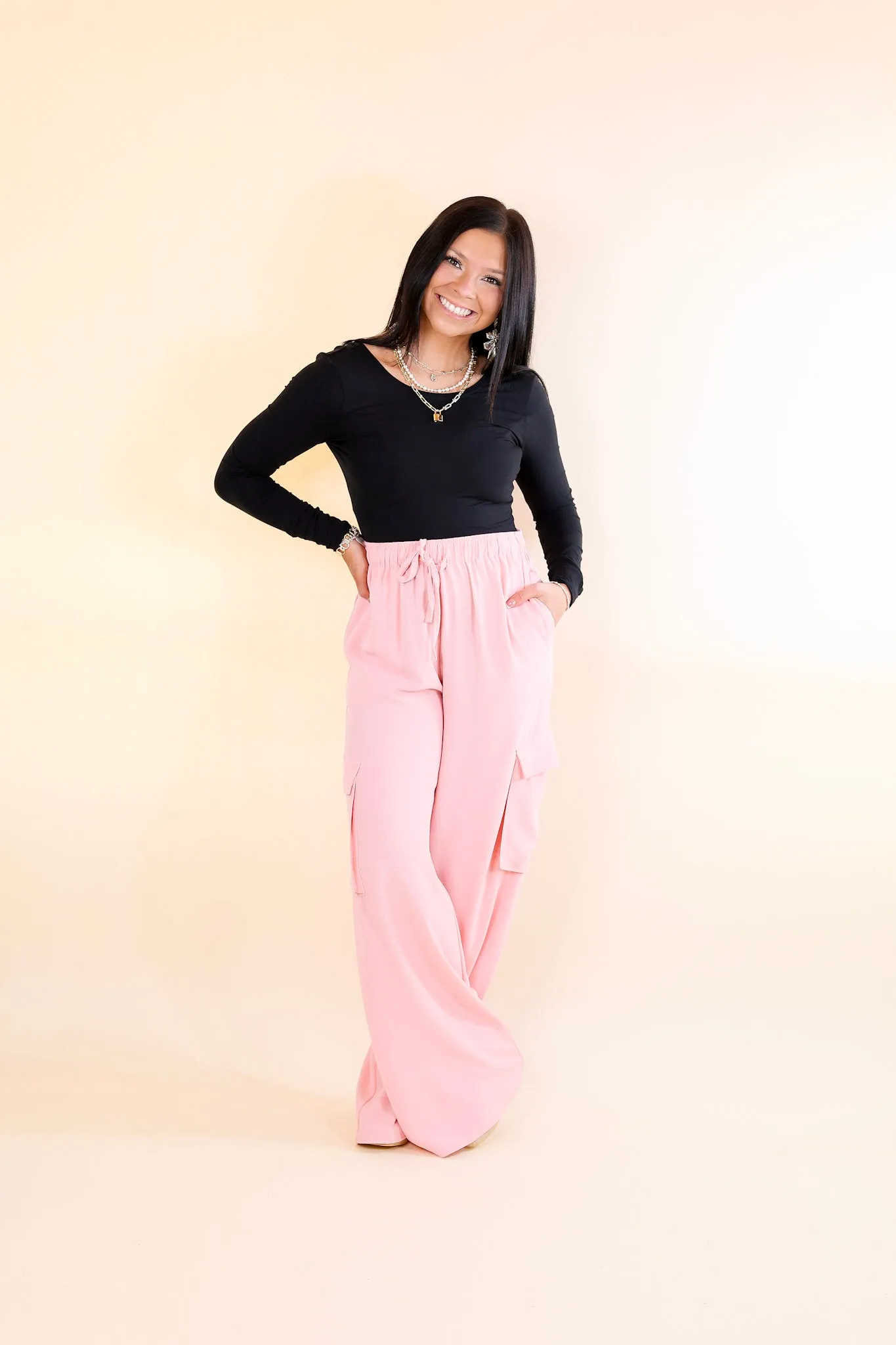 Sunday Stroll Wide Leg Cargo Pant in Baby Pink