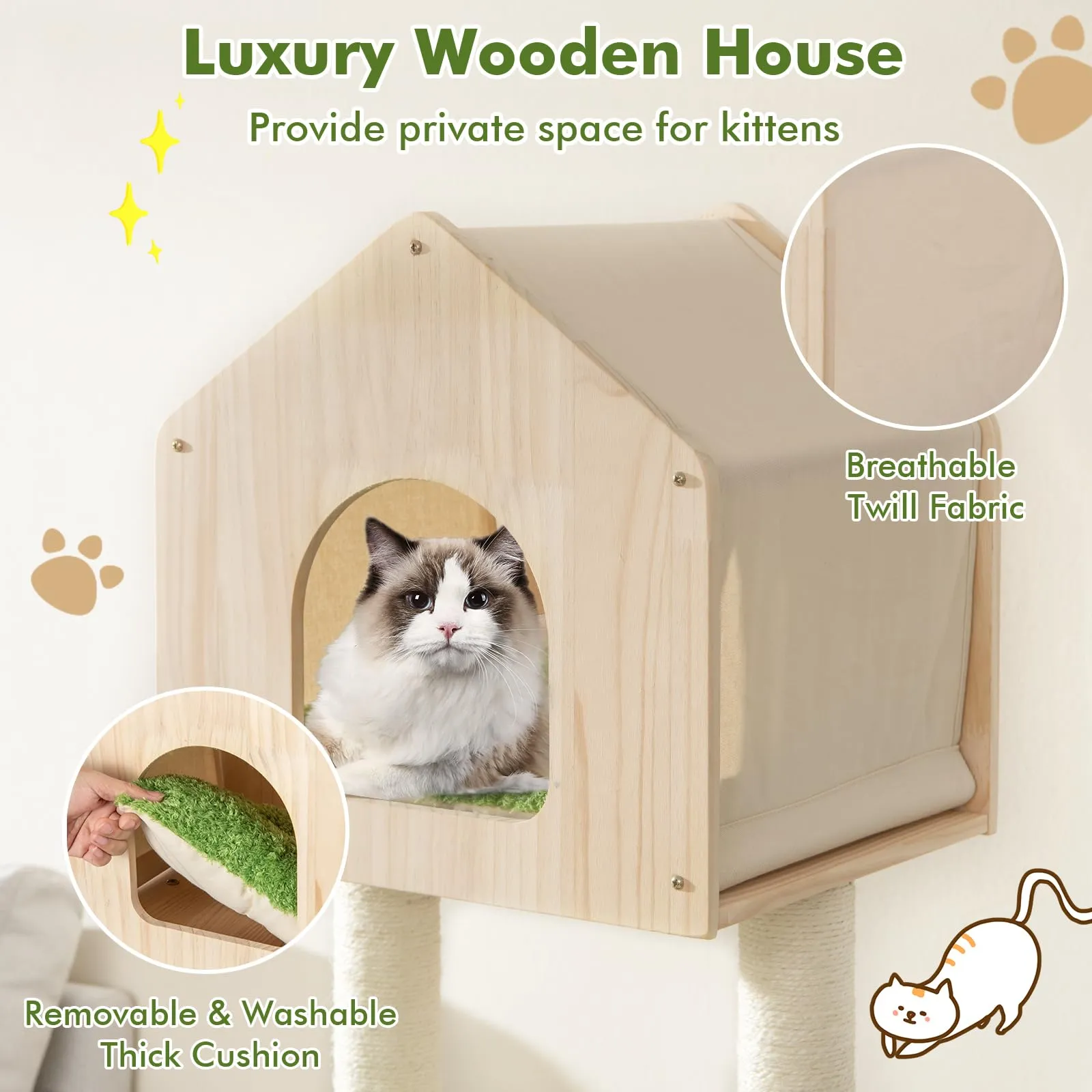 Tangkula Cat Tree Tower, Multi-Level Modern Wood Cat Tower with Sisal Scratching Posts