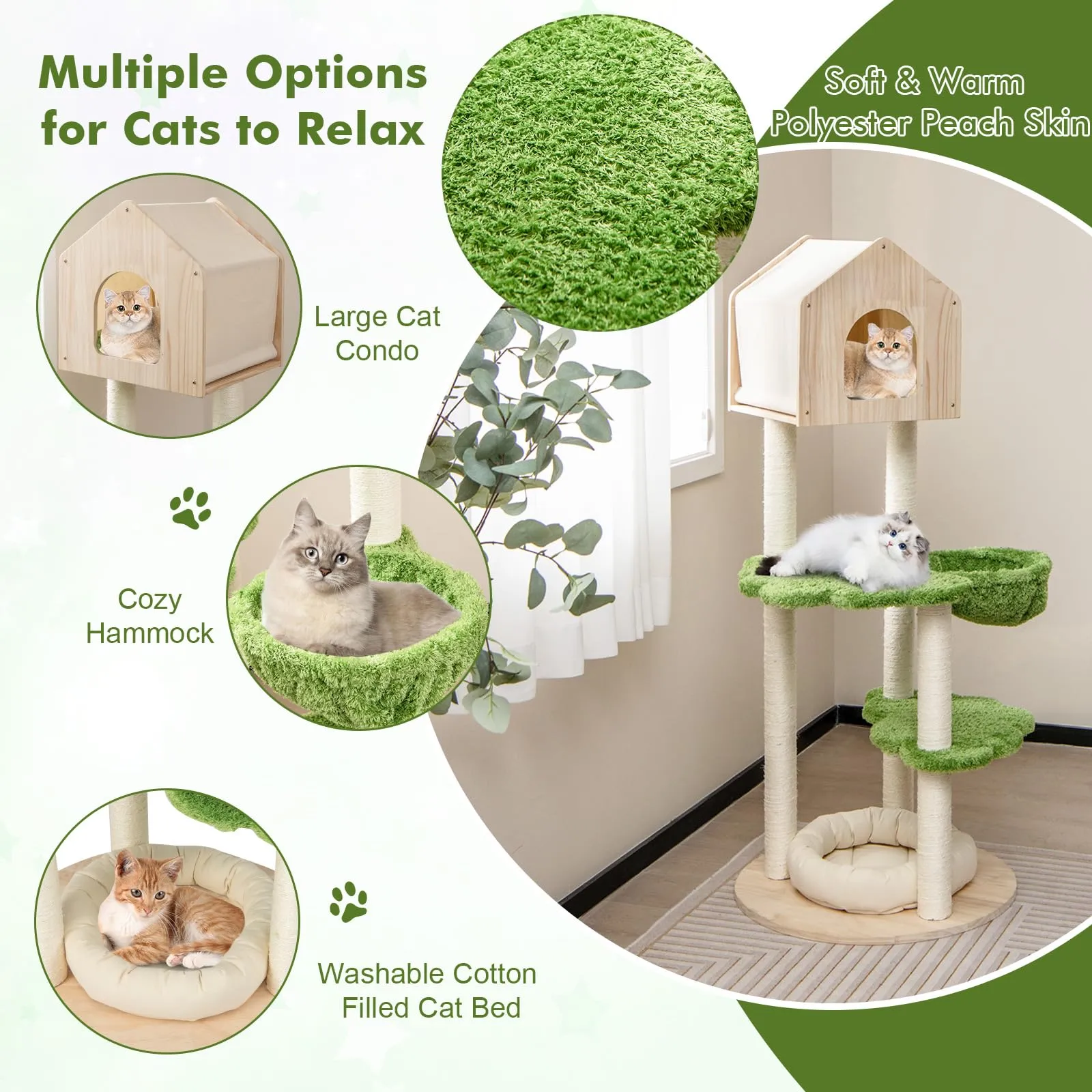 Tangkula Cat Tree Tower, Multi-Level Modern Wood Cat Tower with Sisal Scratching Posts