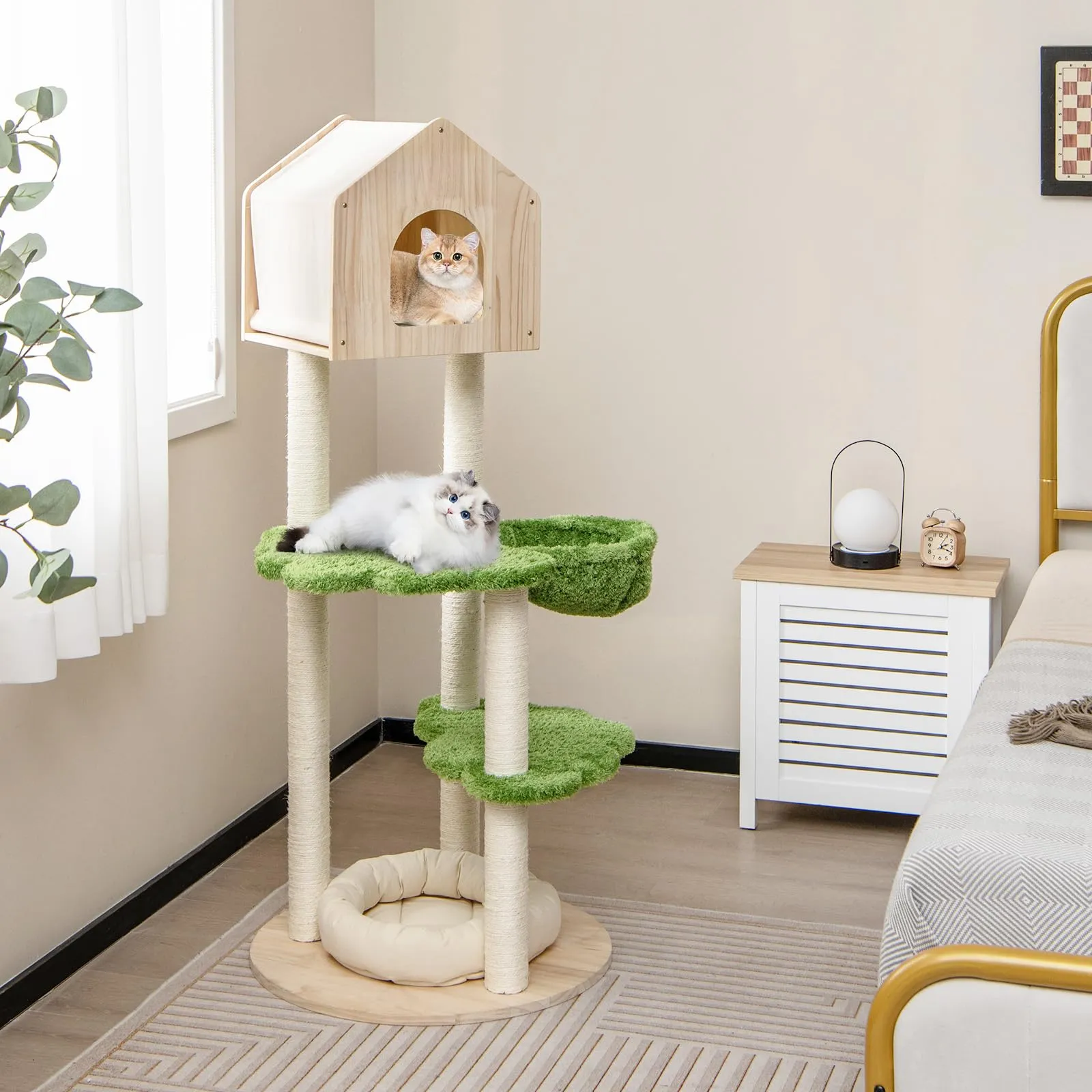 Tangkula Cat Tree Tower, Multi-Level Modern Wood Cat Tower with Sisal Scratching Posts