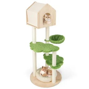 Tangkula Cat Tree Tower, Multi-Level Modern Wood Cat Tower with Sisal Scratching Posts