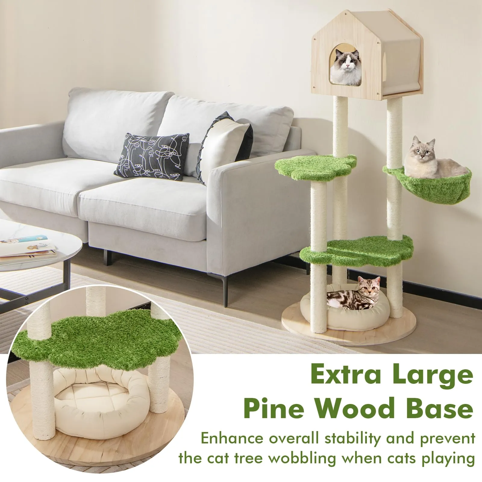 Tangkula Cat Tree Tower, Multi-Level Modern Wood Cat Tower with Sisal Scratching Posts