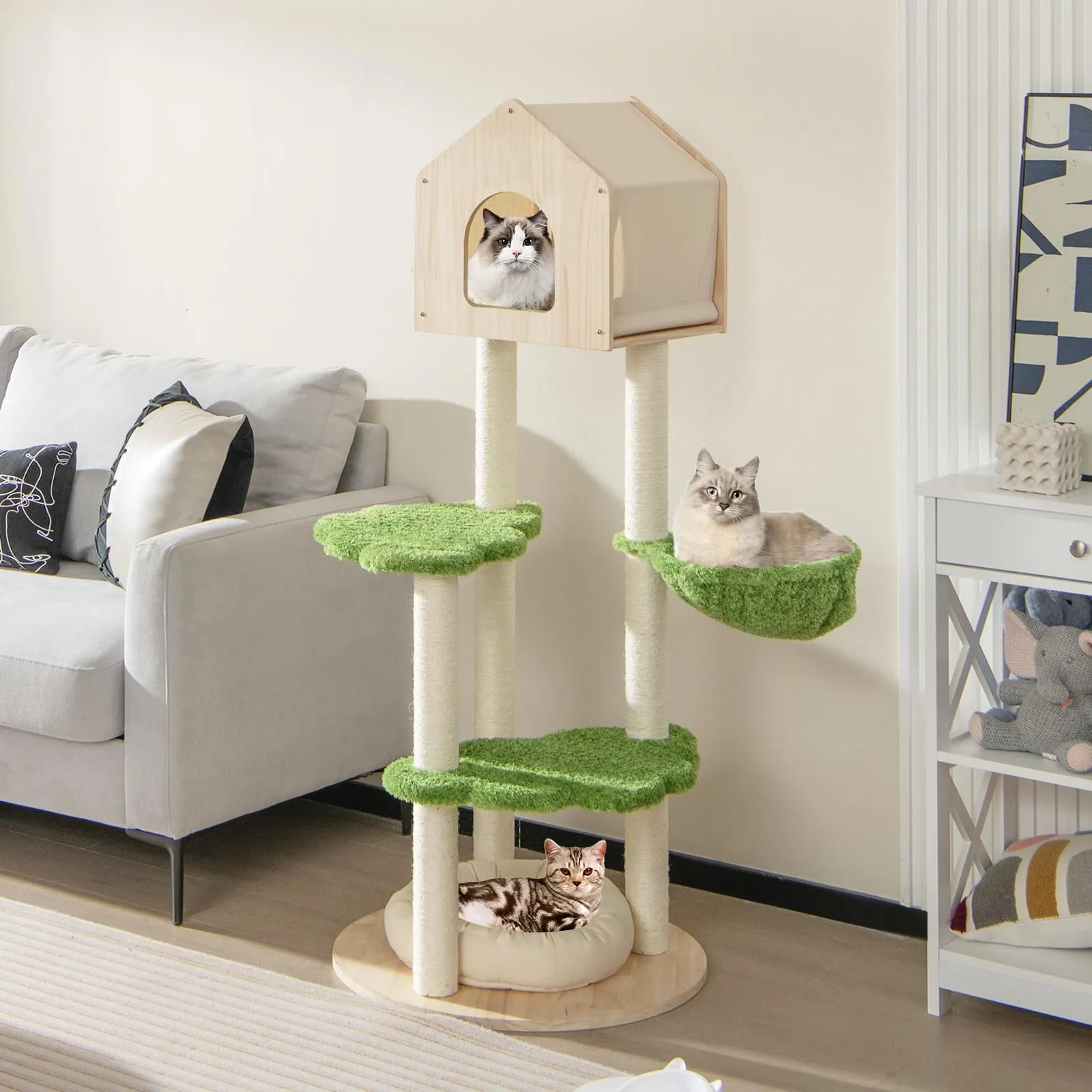 Tangkula Cat Tree Tower, Multi-Level Modern Wood Cat Tower with Sisal Scratching Posts